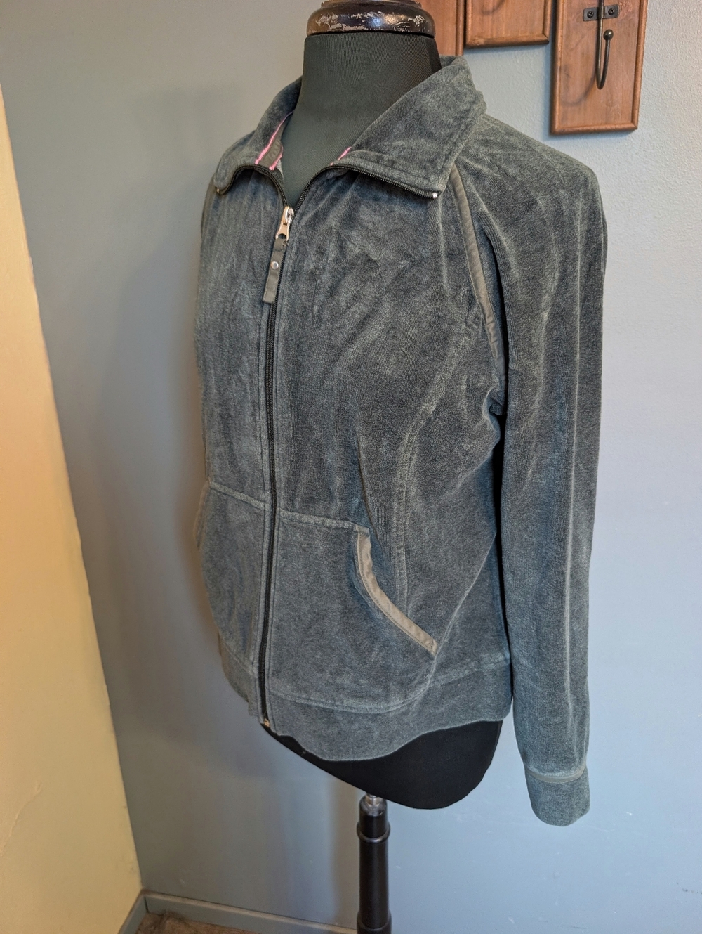 Vintage Sage Green Velour Zip-Up Jacket By Tickled Pink